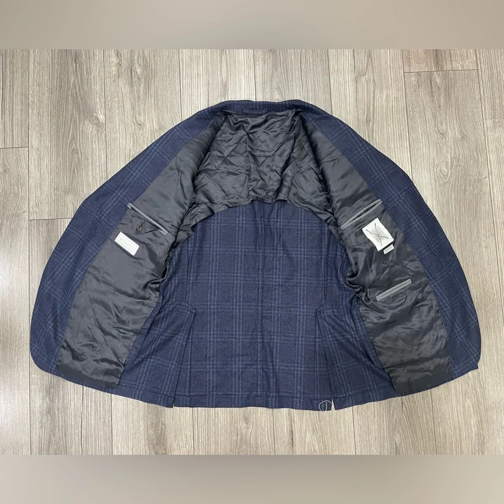 Eleventy Zegna Plaid Sport Coat Jacket Mens 44 Blue‎ Wool Blend Two Button